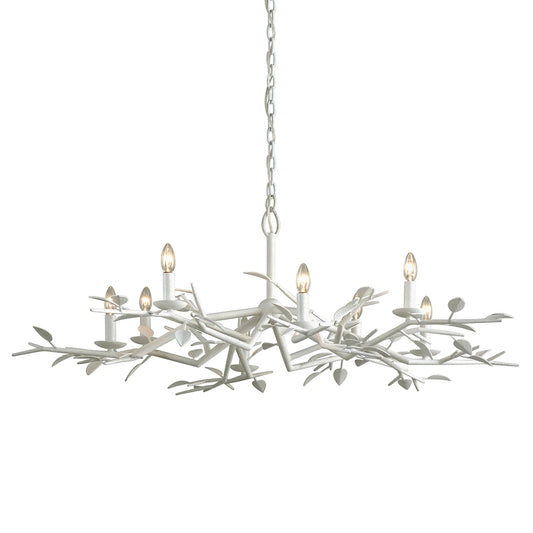 Aubrey 8-Light Chandelier by Troy in gesso white. Made from hand worked iron in a modern style.