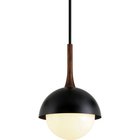 Cadet Pendant by Troy in black and natural acacia. Made from hand worked iron in a modern style.
