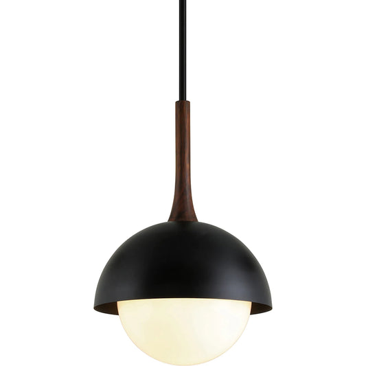 Cadet Pendant by Troy in black and natural acacia. Made from hand worked iron in a modern style.