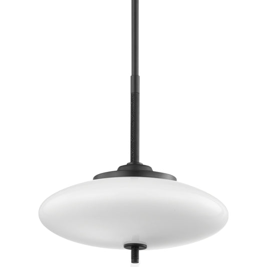 Fallon Pendant by Troy in satin black, black leather. Made from steel iron in a modern style.