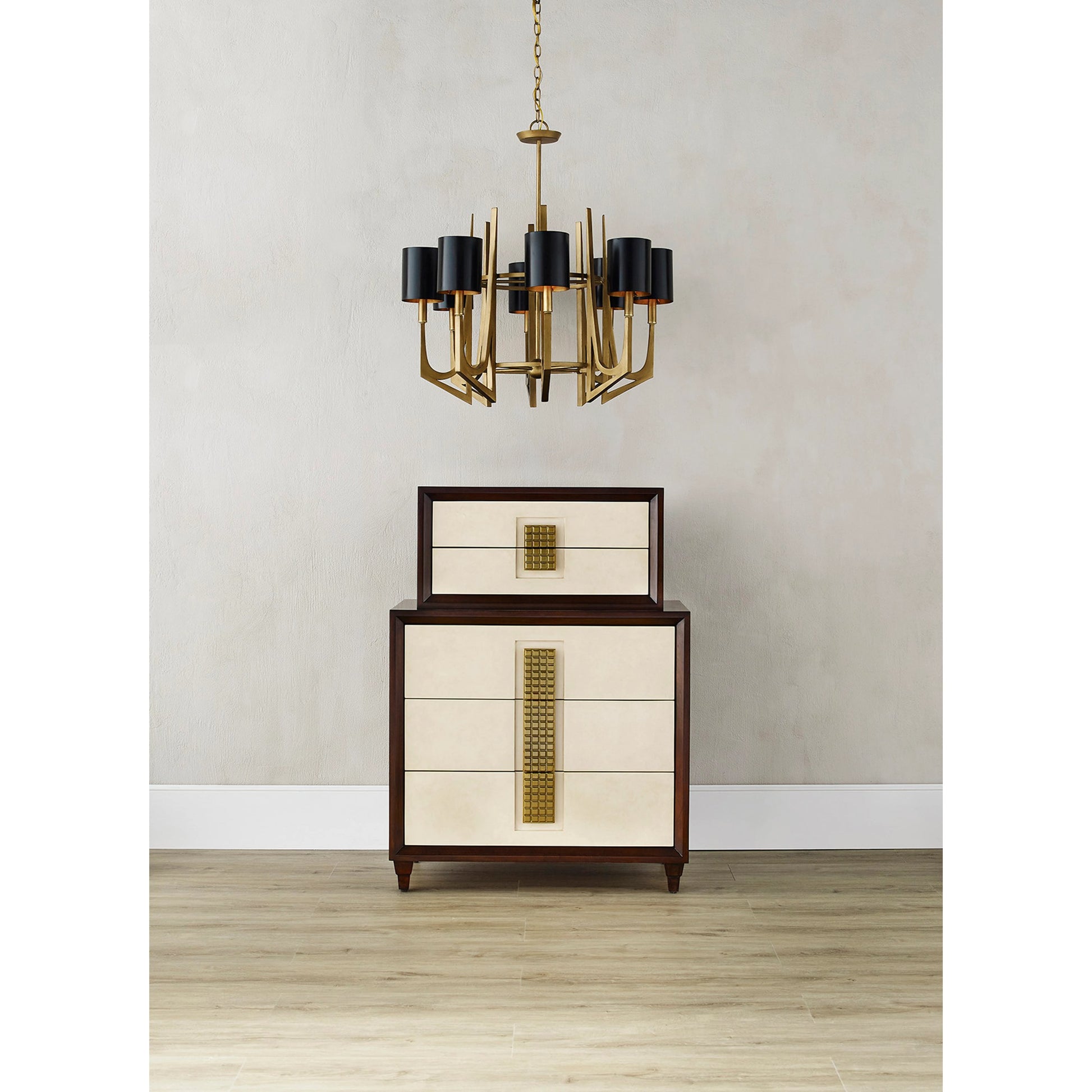 Umberto Chandelier by Currey and Company in brass. Made from wrought iron in a modern style.