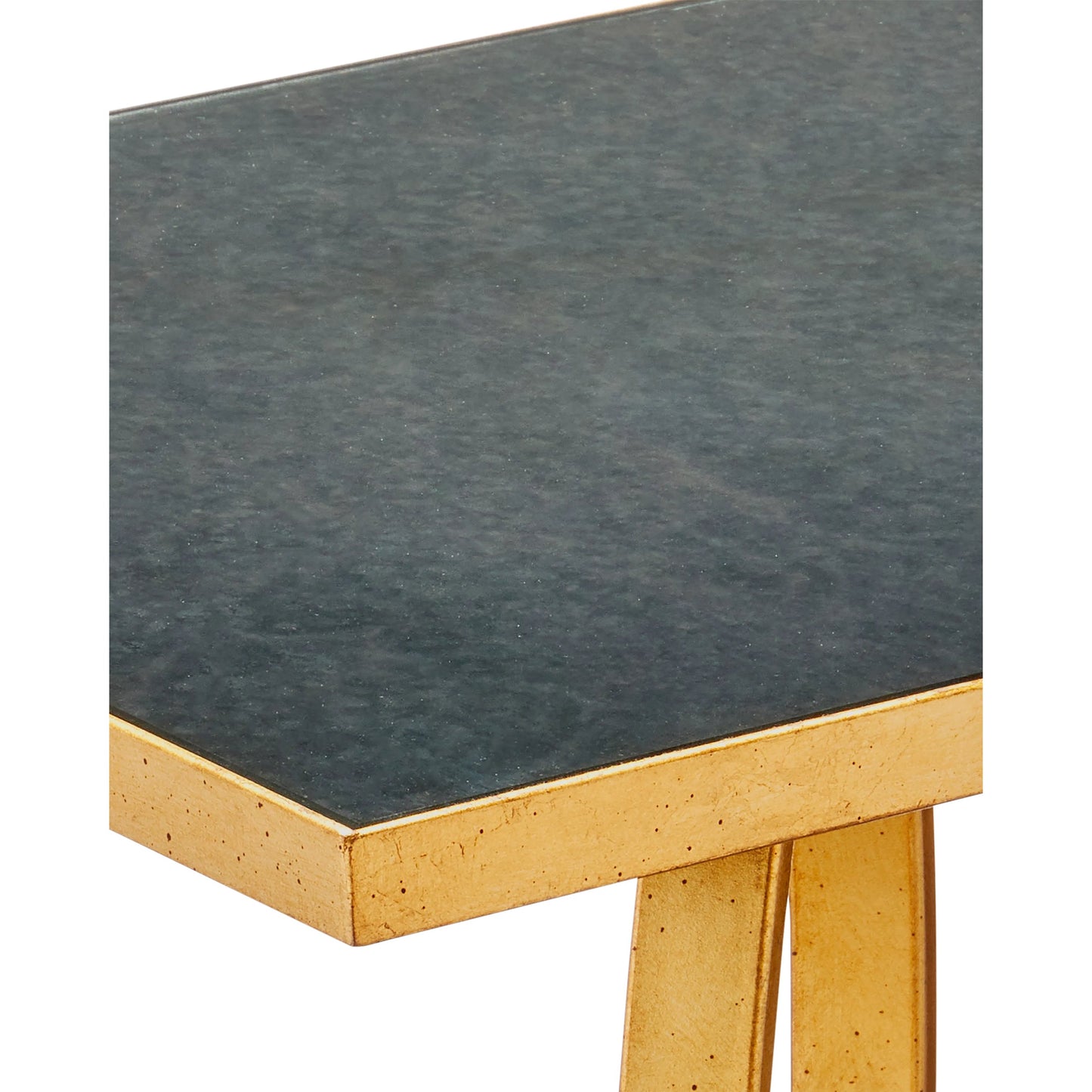 018 SI-2191656 | Closeup | Bangle Accent Table by Currey and Company in gold leaf. Made from iron, glass in a modern style.