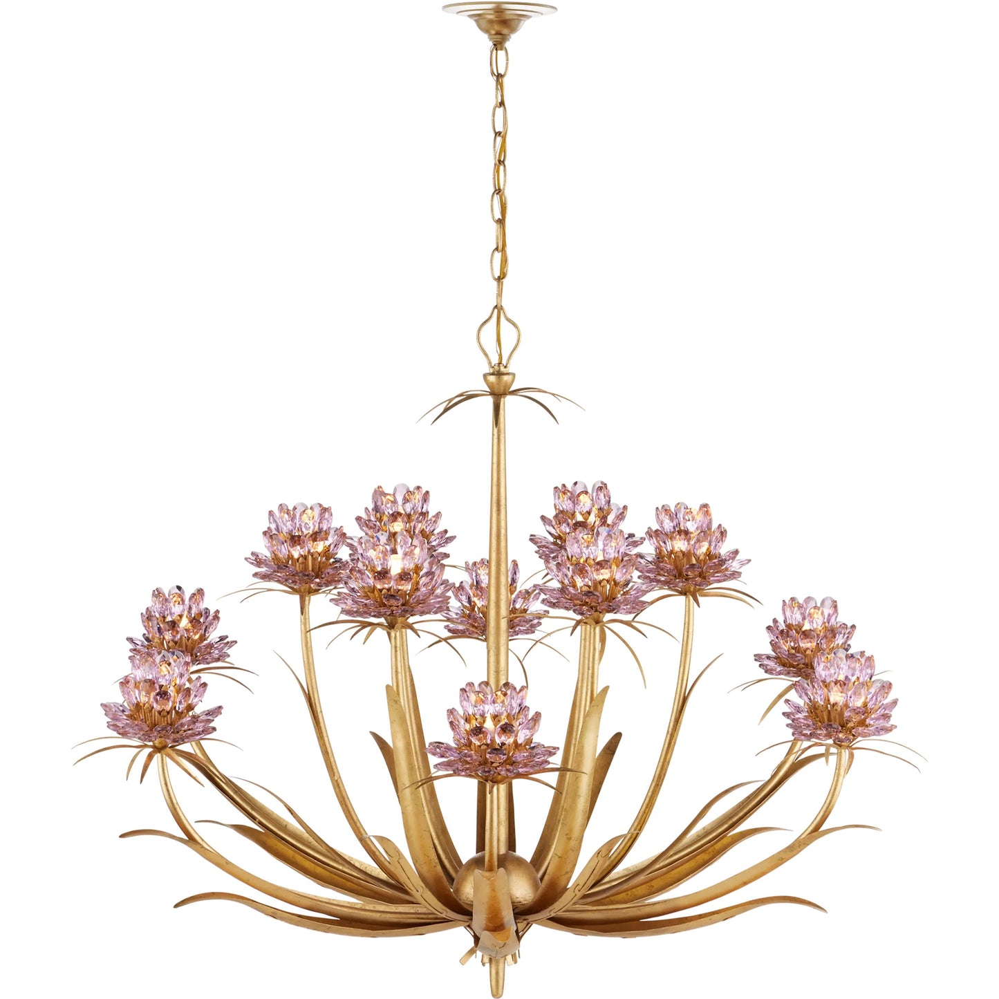 013 SI-2387080 | Additional Silo | Marilee Chandelier by Currey and Company in pink, dutch gold leaf. Made from crystal, wrought iron in a eclectic & global style.