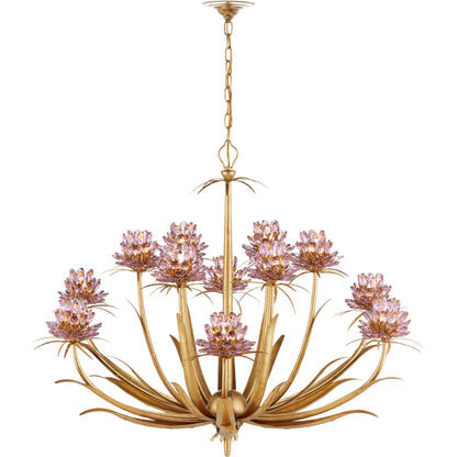 Marilee Chandelier by Currey and Company in pink, dutch gold leaf. Made from crystal, wrought iron in a eclectic & global style.