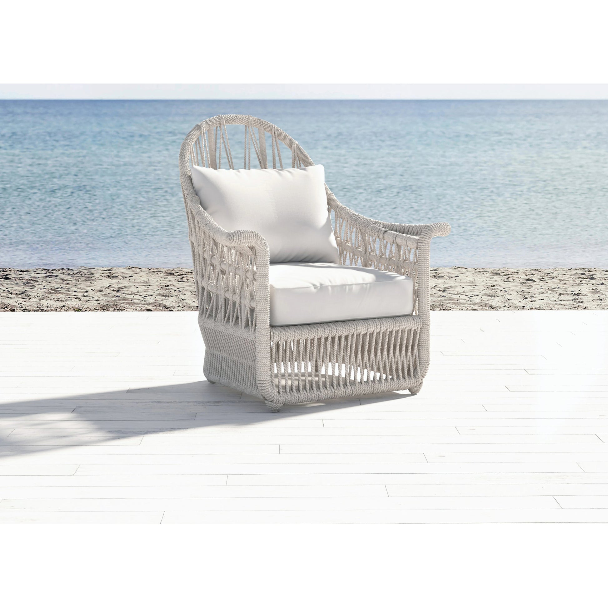 Dana Outdoor Rope Wing Chair in Linen by Sunset West in natural. Made from olefin rope in a coastal style.