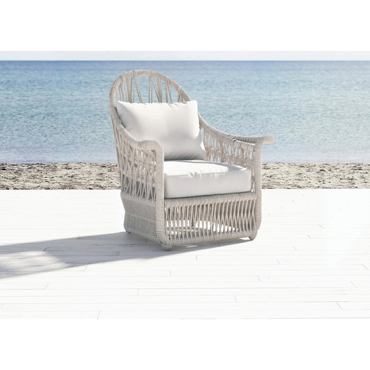 Dana Outdoor Rope Wing Chair in Linen by Sunset West in natural. Made from olefin rope in a coastal style.