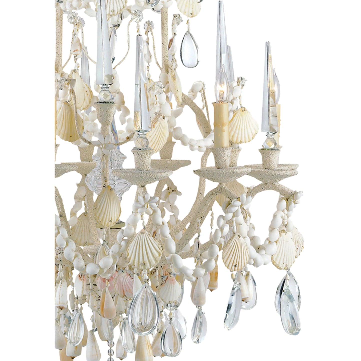 003 S-223748 | Additional Silo | Buttermere Chandelier by Currey and Company. Made from wrought iron, shell, crystal in a traditional style.