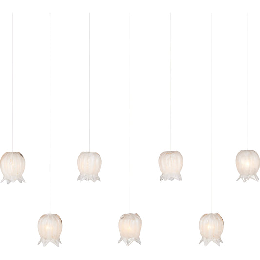 Polpo 7-Light Linear Multi-Drop Pendant by Currey and Company. Made from art glass, metal in a modern style.