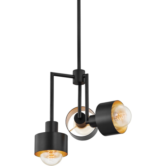 North Pendant by Troy in soft black, gold leaf. Made from iron, steel in a modern style.