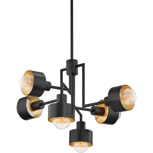 North Chandelier by Troy in soft black, gold leaf. Made from iron, steel in a modern style.