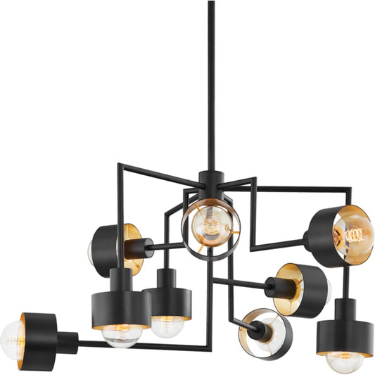 North Chandelier by Troy in soft black, gold leaf. Made from iron, steel in a modern style.
