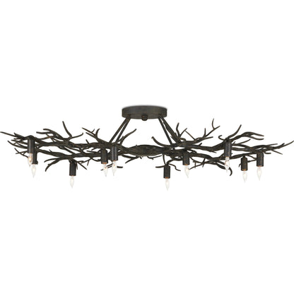 Rainforest Semi-Flush by Currey and Company in rustic bronze. Made from wrought iron in a modern style.