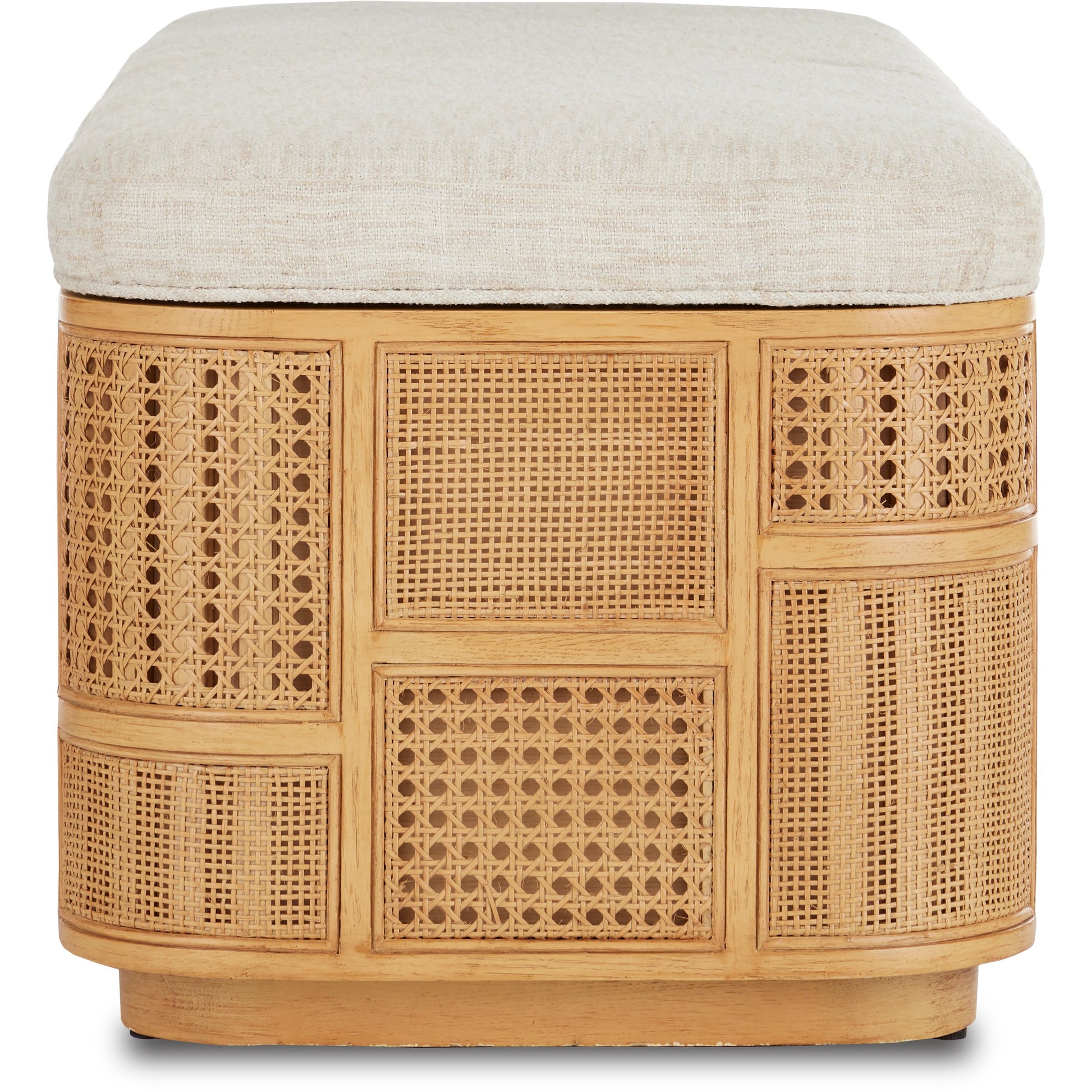 Anisa Parchment Storage Bench by Currey and Company. Made from oak, rattan weave in a cottage & farmhouse style.