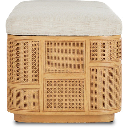 Anisa Parchment Storage Bench by Currey and Company. Made from oak, rattan weave in a cottage & farmhouse style.