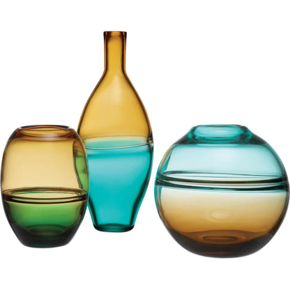 Tapio Vase Set by Currey and Company in aqua blue, amber, green. Made from glass in a eclectic & global style.