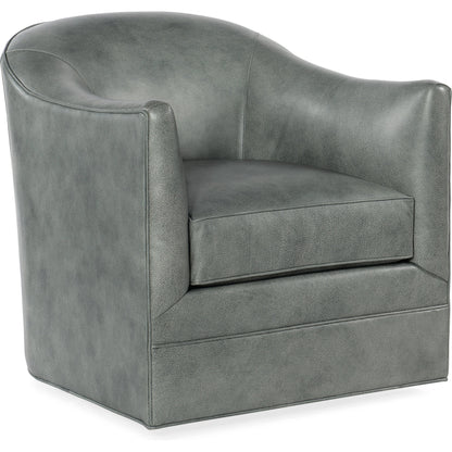 Gideon Swivel Club Chair by Hooker Furniture in grey and landscape frozen valley. Made from leather in a transitional style.
