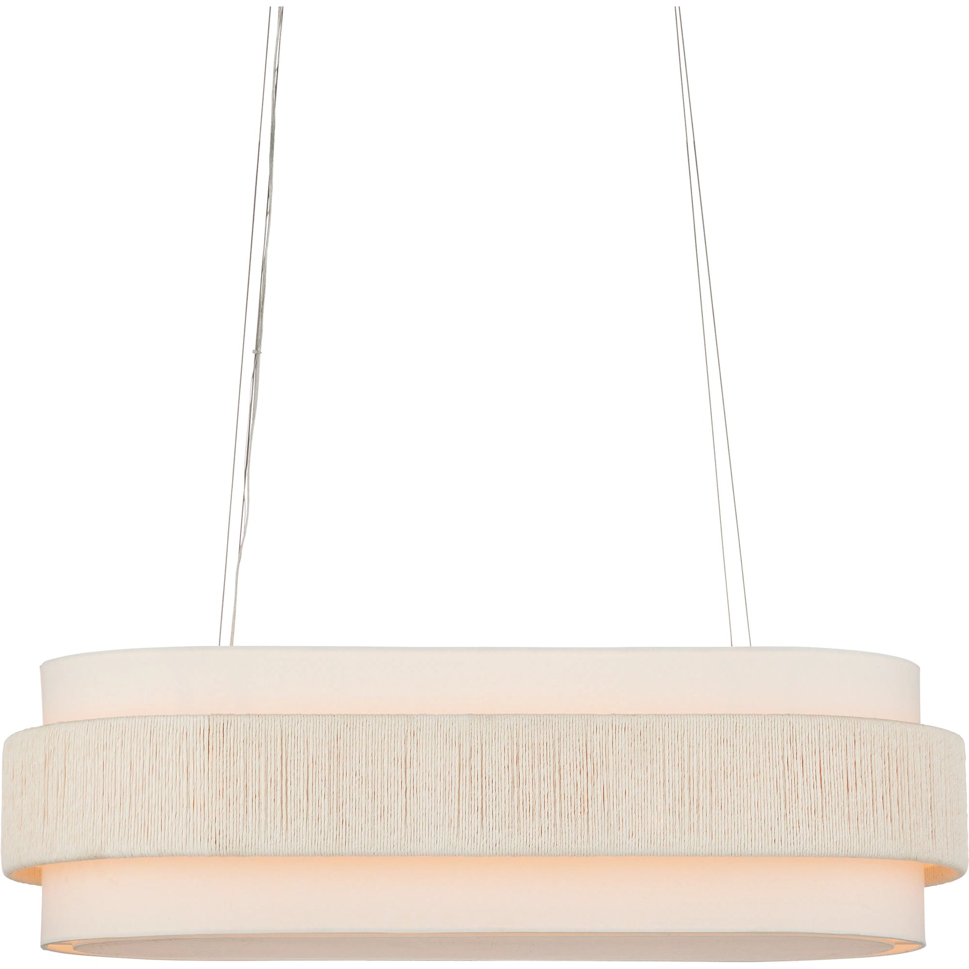 Monreale Oval Chandelier by Currey and Company in white, sugar white. Made from kraft paper twine, wrought iron in a coastal style.