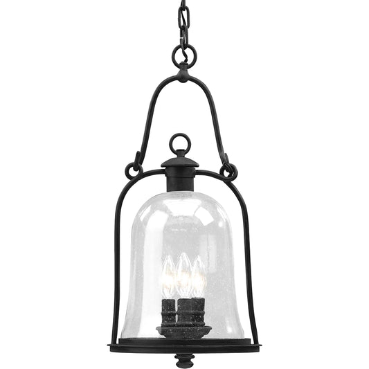 Owings Mill Lantern by Troy in textured black. Made from hand forged iron in a unique style.
