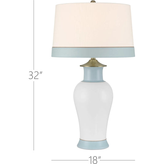 Kora Table Lamp by Currey and Company in white, light blue. Made from porcelain in a unique style.