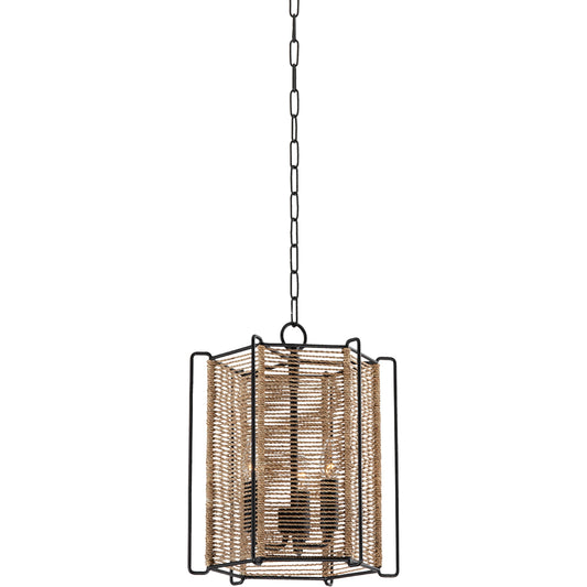 Ramon 3 Light Lantern by Troy in textured black. Made from iron in a cottage & farmhouse style.