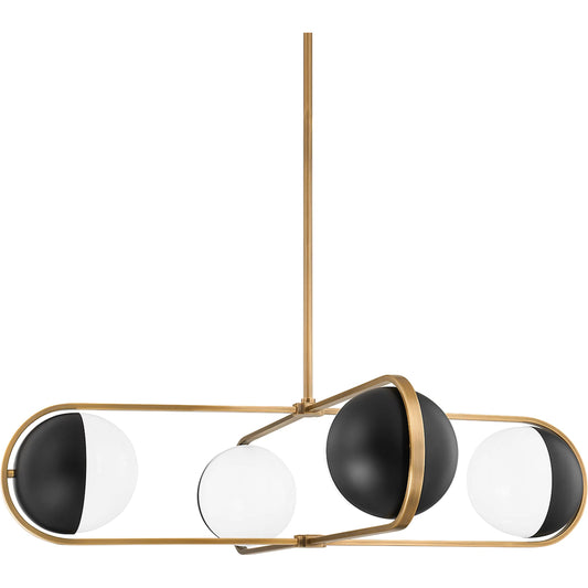 Willard Chandelier by Troy in patina brass. Made from steel in a modern style.