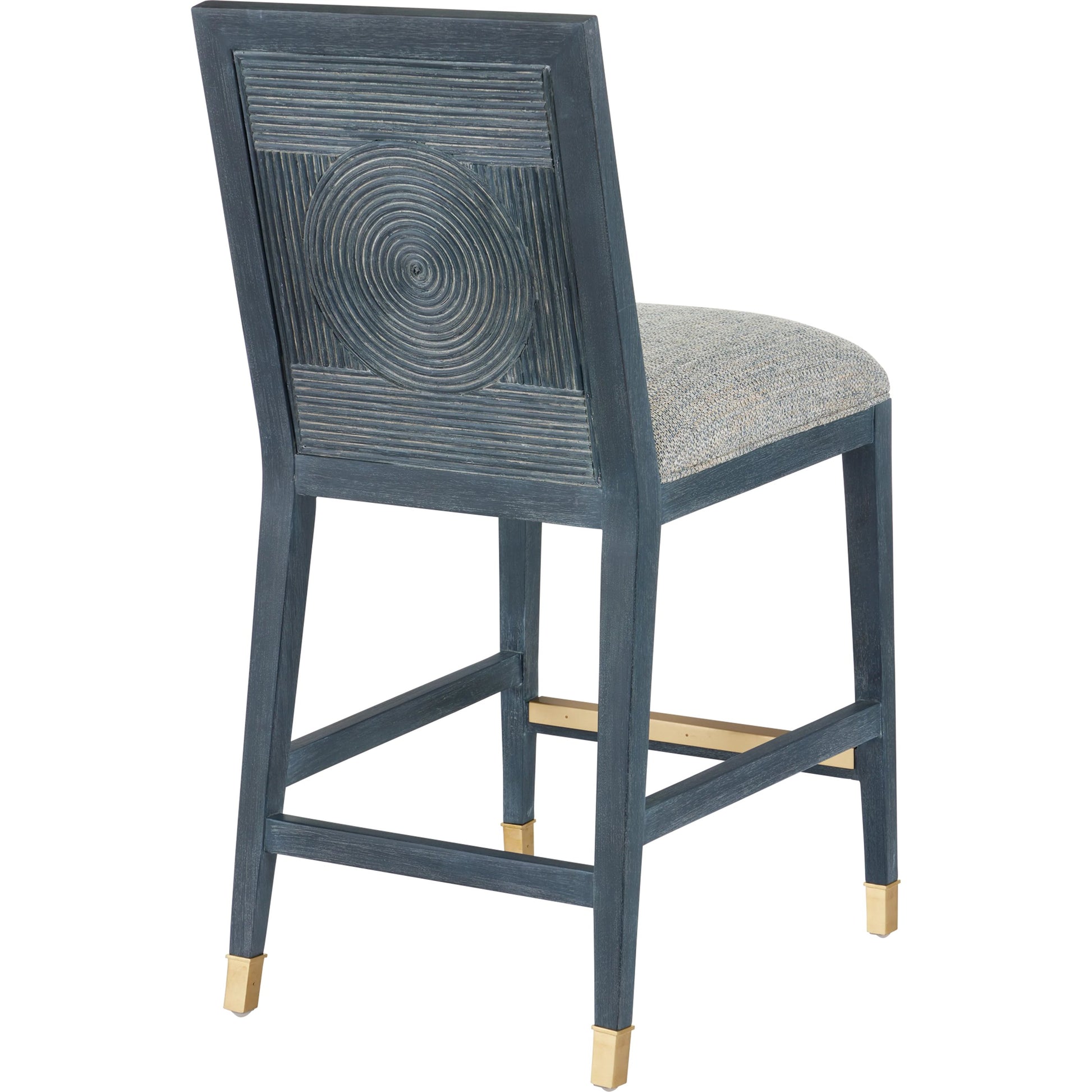 Santos Counter Stool by Currey and Company. Made from mahogany, rattan, brass in a modern style.