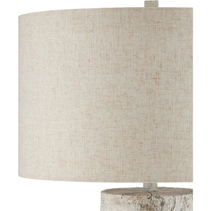 Faux Birch Table Lamp by Currey and Company in birch white, gray. Made from cement in a modern style.