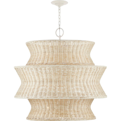Phebe Rattan Chandelier by Currey and Company in bleached natural, vanilla. Made from rattan, wrought iron in a cottage & farmhouse style.
