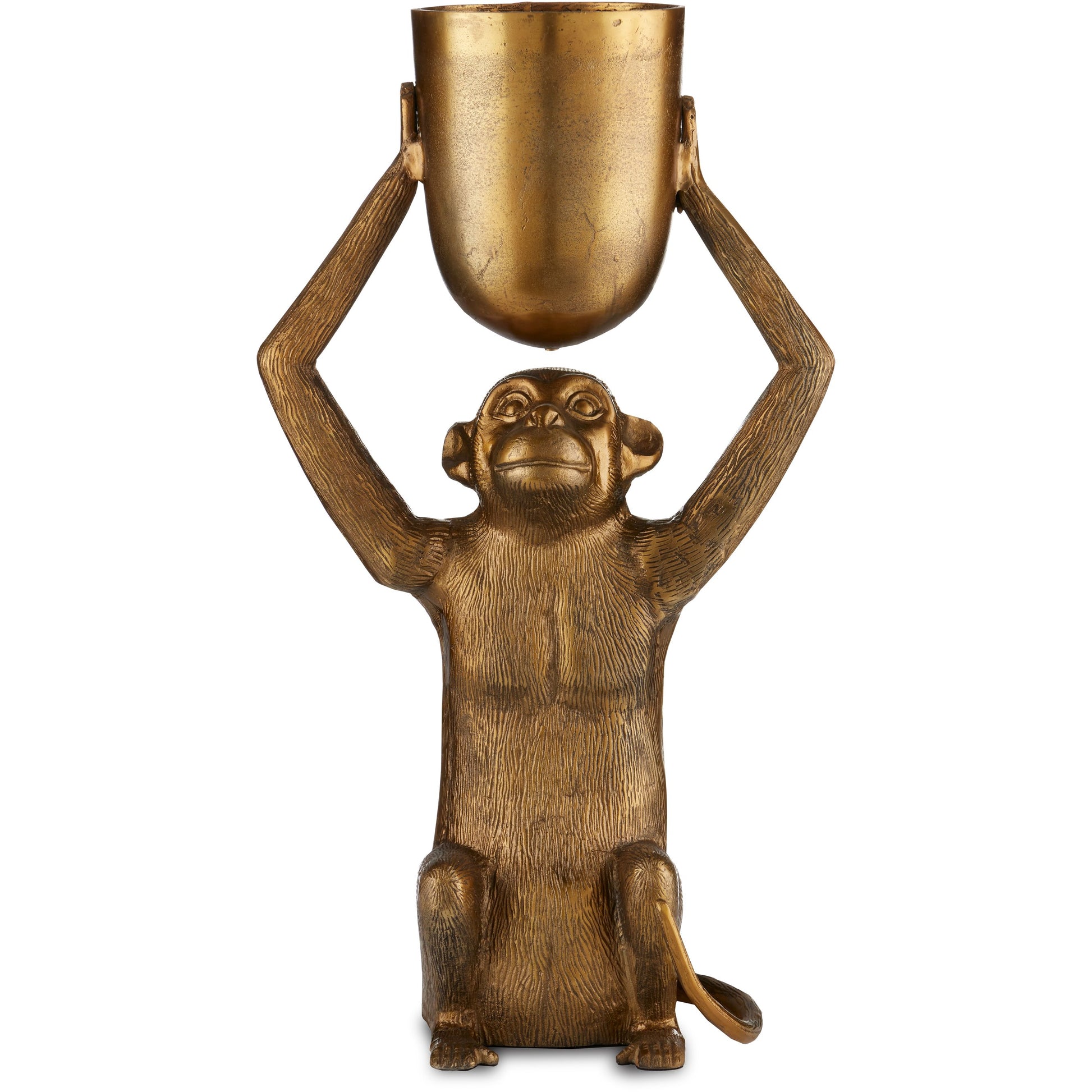 Abu Planter by Currey and Company in antique gold. Made from cast aluminum in a modern style.