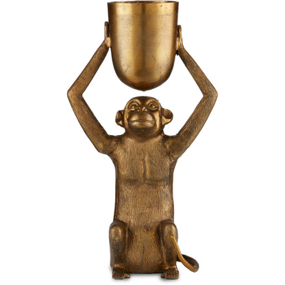 Abu Planter by Currey and Company in antique gold. Made from cast aluminum in a modern style.