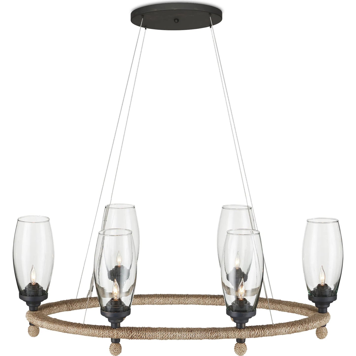 003 SI-2007768 | Additional Silo | Hightider Glass Oval Chandelier by Currey and Company in natural, clear, french black. Made from wrought iron, abaca rope, recycled glass in a modern style.
