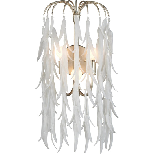 Glen Arbor Wall Sconce by Currey and Company in white, contemporary silver leaf. Made from glass, wrought iron in a modern style.