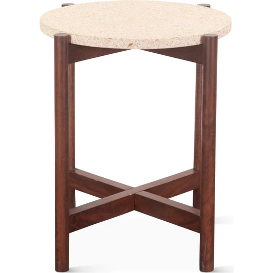 Notion Side Table by World Interiors in brown and walnut. Made from mango wood cement in a unique style.