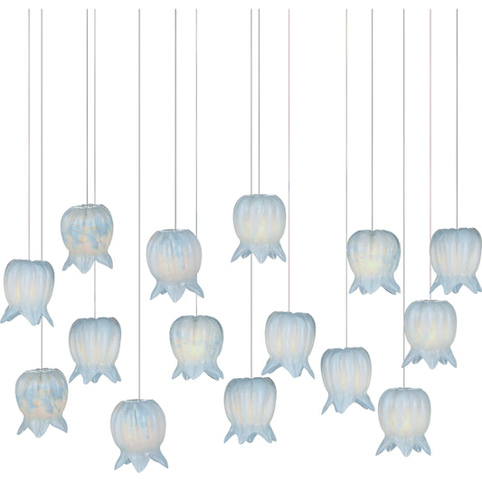 Polpo 15-Light Linear Multi-Drop Pendant by Currey and Company. Made from art glass, metal in a modern style.