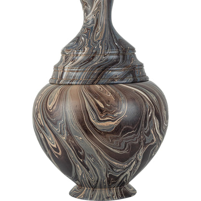 Tall Turret Box by Currey and Company in marbleized brown. Made from wood in a unique style.