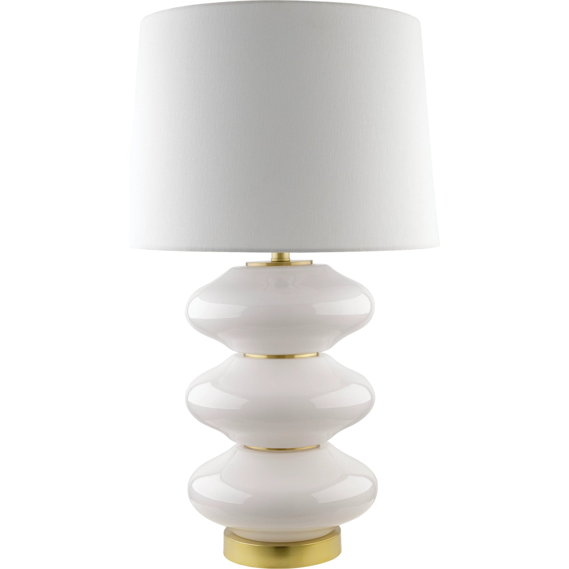 Faible Accent Table Lamp - 535748 by Livabliss in body: white, base: metallic - brass, shade: white, finial: metallic - brass, harp: metallic - brass, cord: translucent and platedhand paintedplated. Made from glass, iron, li