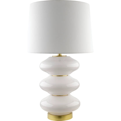 Faible Accent Table Lamp - 535748 by Livabliss in body: white, base: metallic - brass, shade: white, finial: metallic - brass, harp: metallic - brass, cord: translucent and platedhand paintedplated. Made from glass, iron, li
