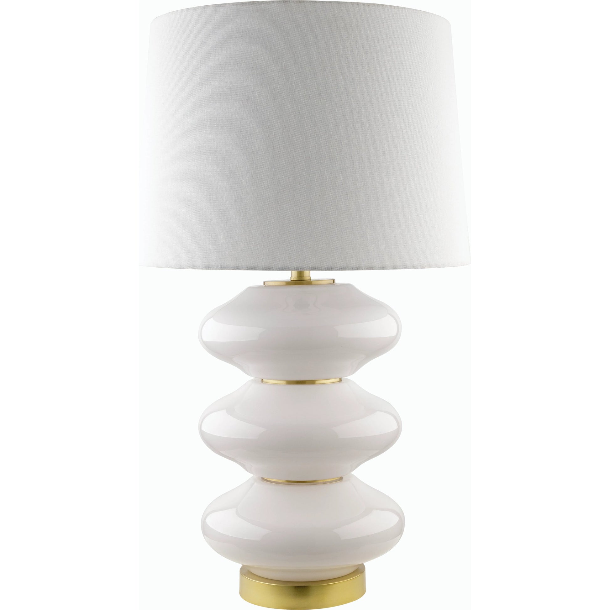 Faible Accent Table Lamp - 535748 by Livabliss in body: white, base: metallic - brass, shade: white, finial: metallic - brass, harp: metallic - brass, cord: translucent and platedhand paintedplated. Made from glass, iron, li
