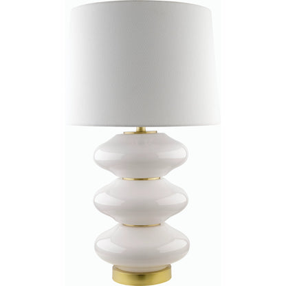 Faible Accent Table Lamp - 535748 by Livabliss in body: white, base: metallic - brass, shade: white, finial: metallic - brass, harp: metallic - brass, cord: translucent and platedhand paintedplated. Made from glass, iron, li