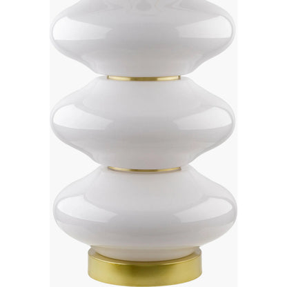 Faible Accent Table Lamp - 535748 by Livabliss in body: white, base: metallic - brass, shade: white, finial: metallic - brass, harp: metallic - brass, cord: translucent and platedhand paintedplated. Made from glass, iron, linen, 