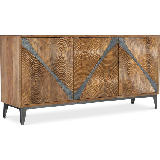 Commerce & Market Vortex Credenza by Hooker Furniture in medium wood, gray slate. Made from mango solids, iron in a unique style.