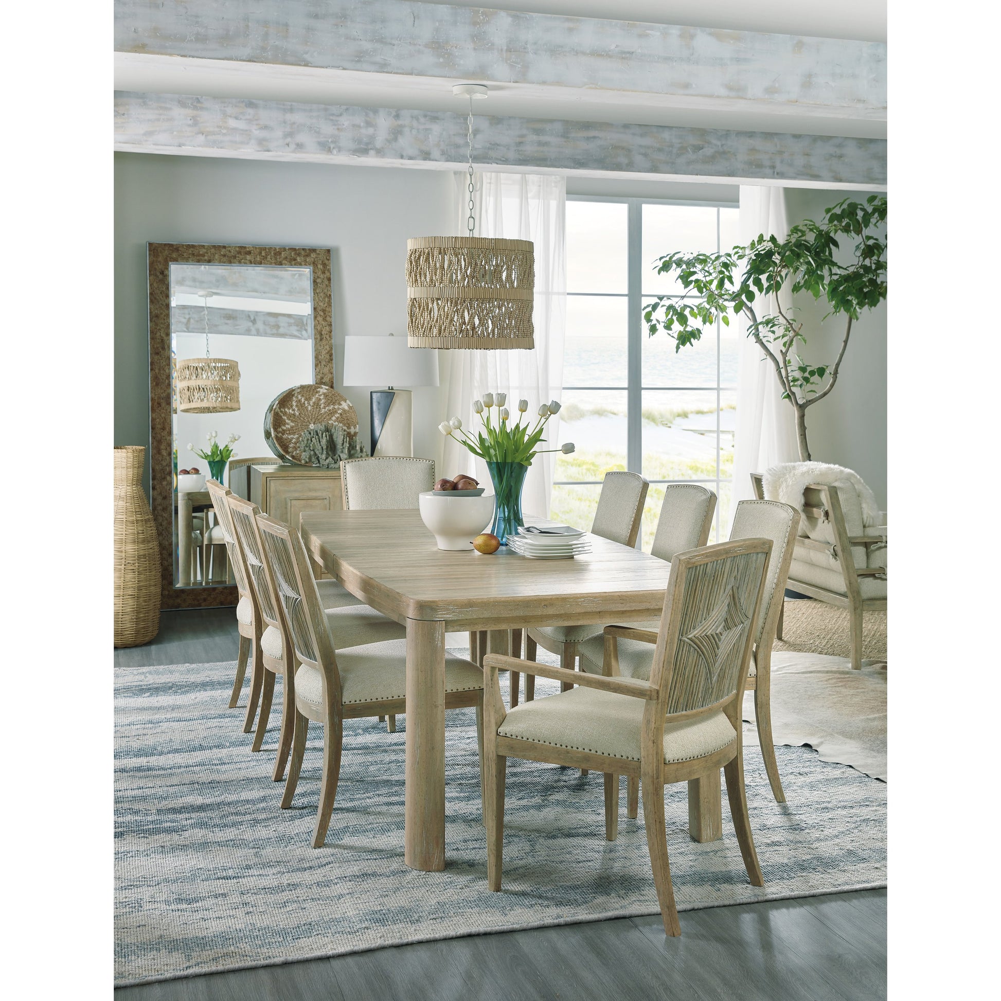 Surfrider Rectangular Dining Table by Hooker Furniture in driftwood. Made from pecan veneers with solid-wood edge top in a cottage & farmhouse style.