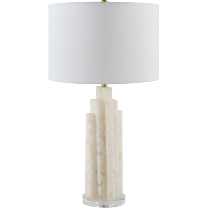 Falaise 626525 Accent Table Lamp by Surya in cream, translucent, metallic nickel, clear, white and polishedburnishedplated. Made from stone, acrylic, linen, iron in a transitional style.
