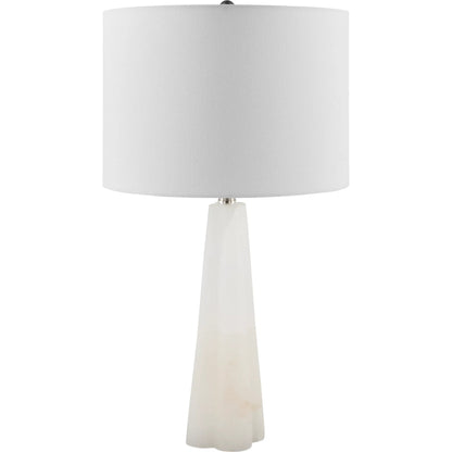 Falaise 626528 Accent Table Lamp by Surya in cream, translucent, metallic nickel, white and burnishedplated. Made from stone, linen, iron in a transitional style.