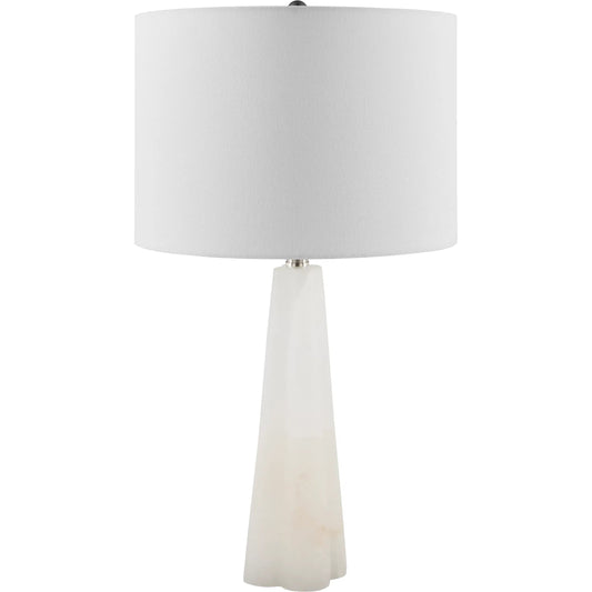 Falaise 626528 Accent Table Lamp by Surya in body: cream; shade (outside): cream; shade (inside): white; finial: metallic - nickel; harp: metallic - nickel; cord: translucent and burnishedplated. Made from stone, linen, iron