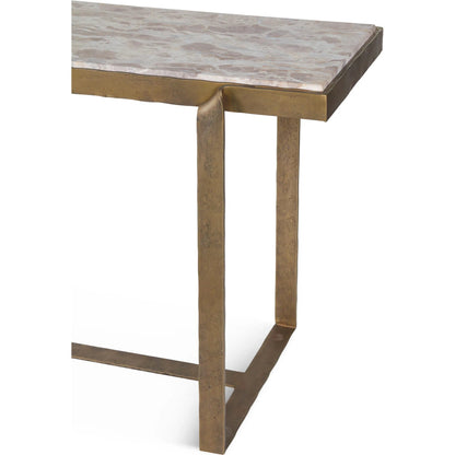 Rhodes Console Table by World Interiors in multi and antique brass. Made from brass, marble in a modern style.