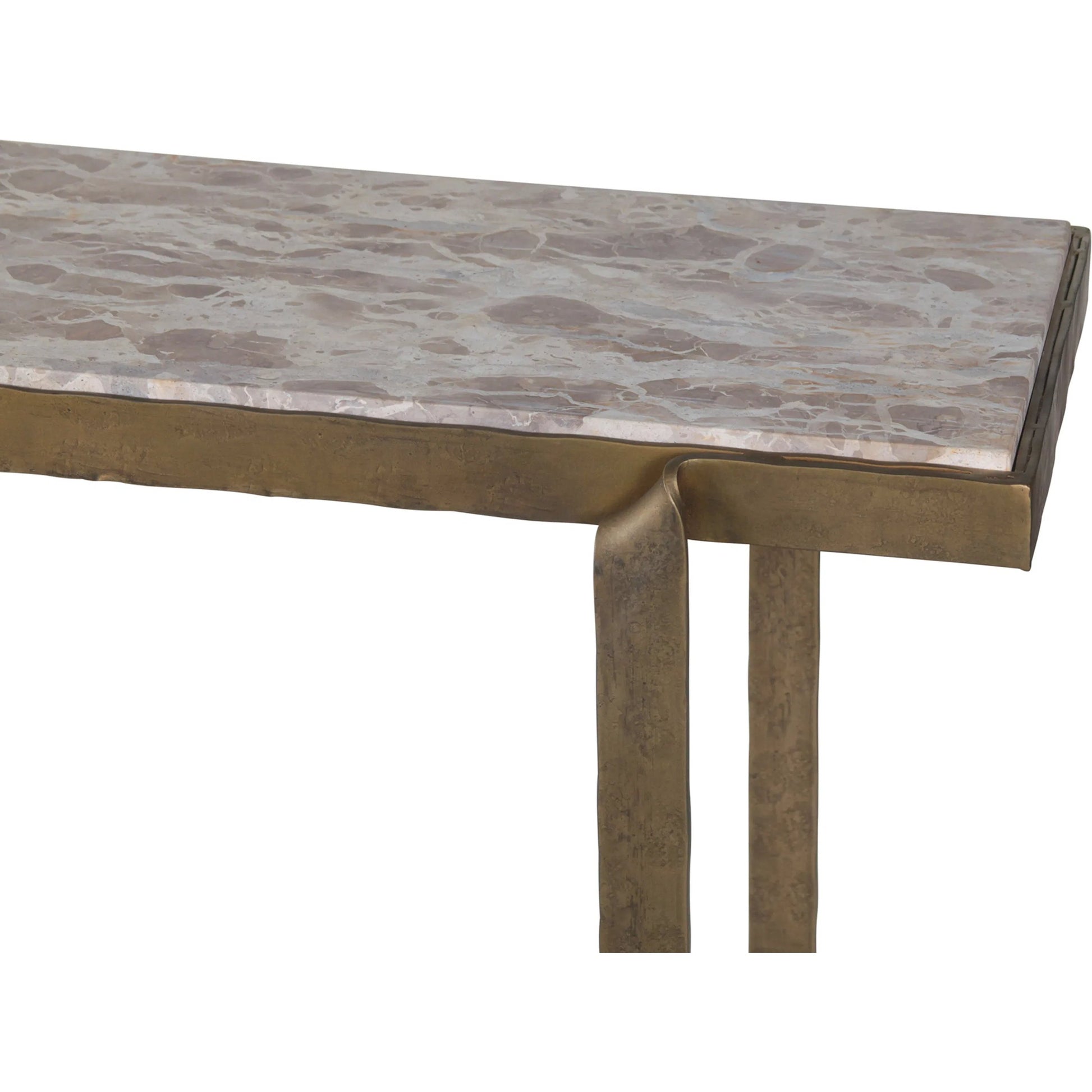 Rhodes Console Table by World Interiors in multi and antique brass. Made from brass, marble in a modern style.