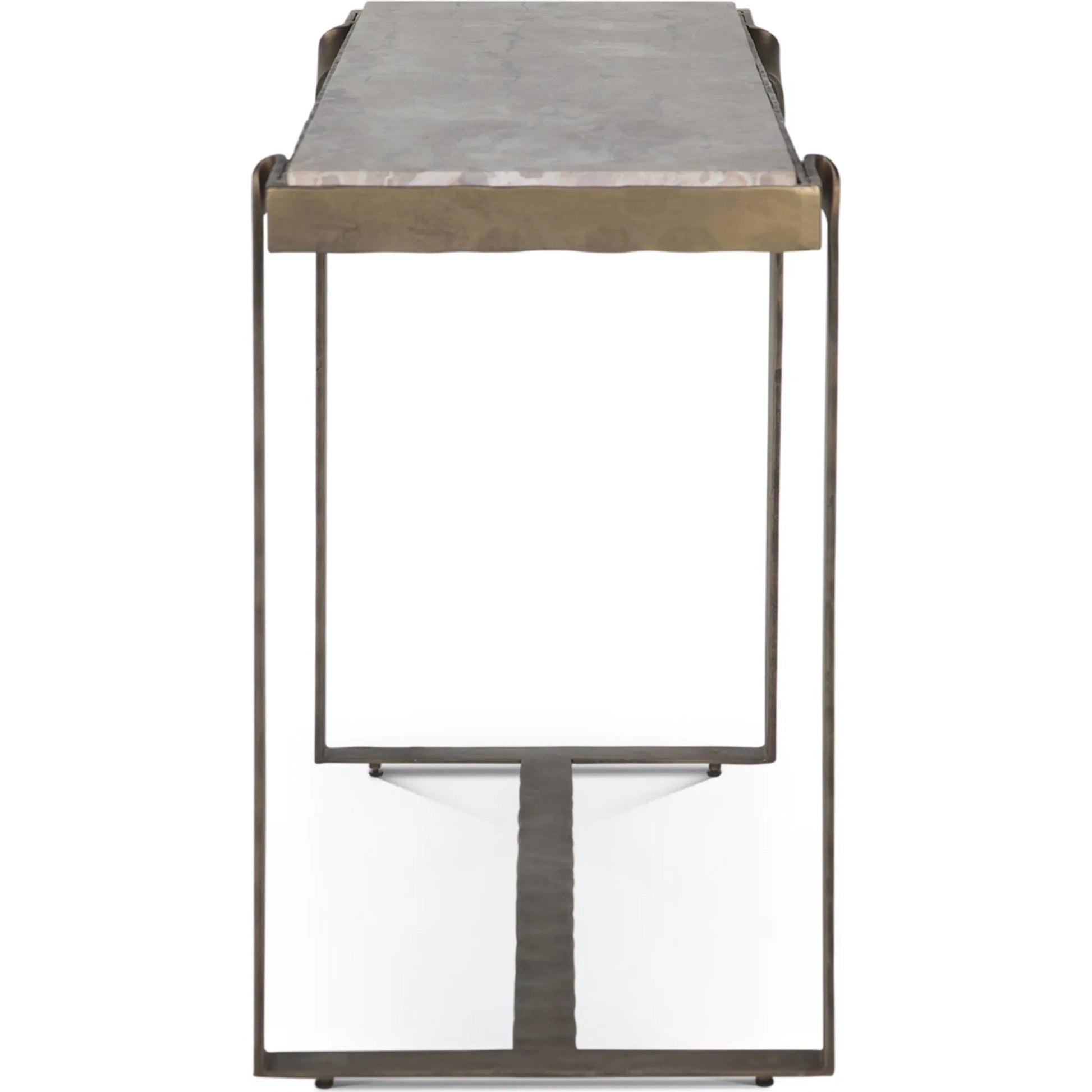 Rhodes Console Table by World Interiors in multi and antique brass. Made from brass, marble in a modern style.
