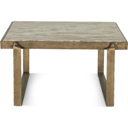 Rhodes 32" Coffee Table by World Interiors in multi and antique brass. Made from brass marble in a modern style.
