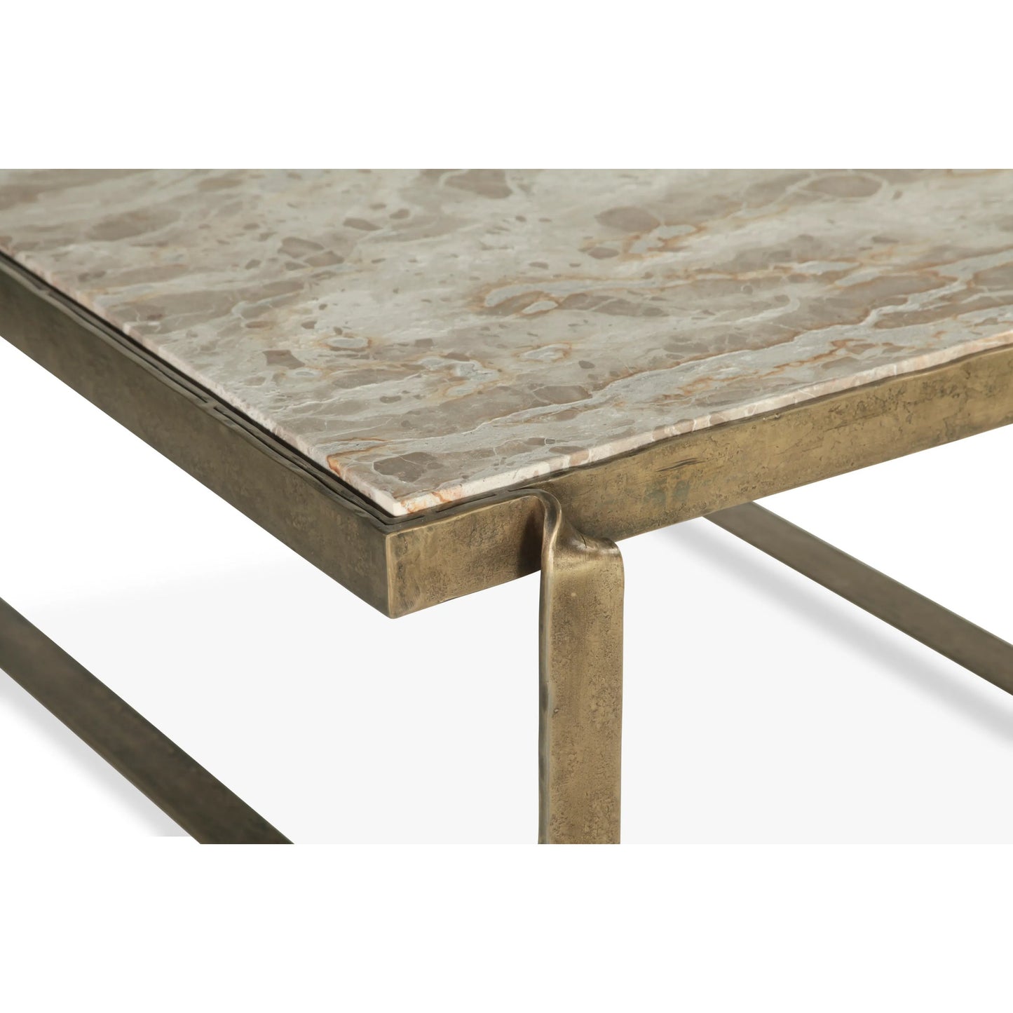 005 SI-2243040 | Closeup | Rhodes 32" Coffee Table by World Interiors in multi and antique brass. Made from brass marble in a modern style.